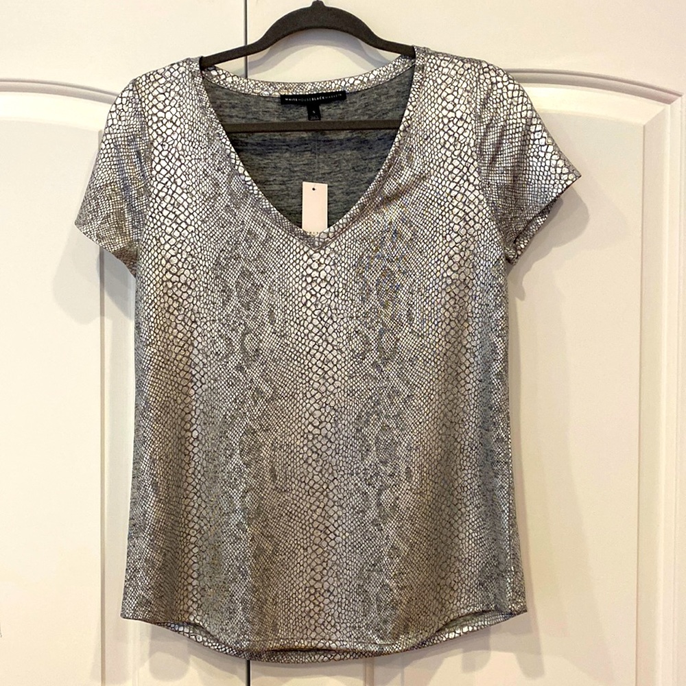Silver Animal Print V Neck Tee